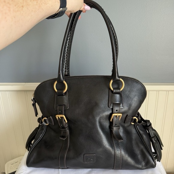Dooney & Bourke Handbags - DOONEY & BOURKE Florentine Domed Buckle Satchel Shoulder Bag Purse Black Tassel